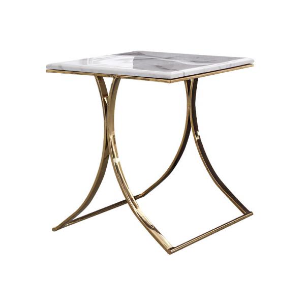Cheap Unique design stanieless steel base tempered glass top end table square corner table for hotel home for sale