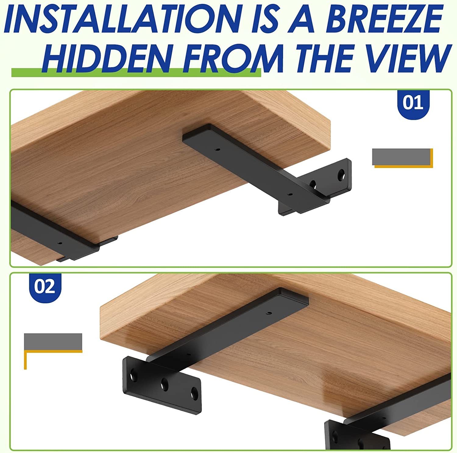 17 Inch Heavy Duty Floating Shelf Bracket Black Metal L Brackets Concealed Structure
