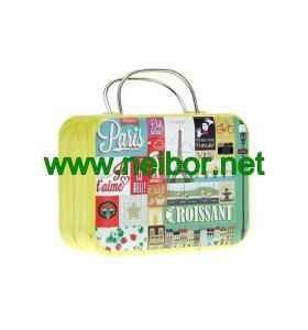 China gift tin suitcase tin box with handle for wedding to pack chocolate or candy on sale