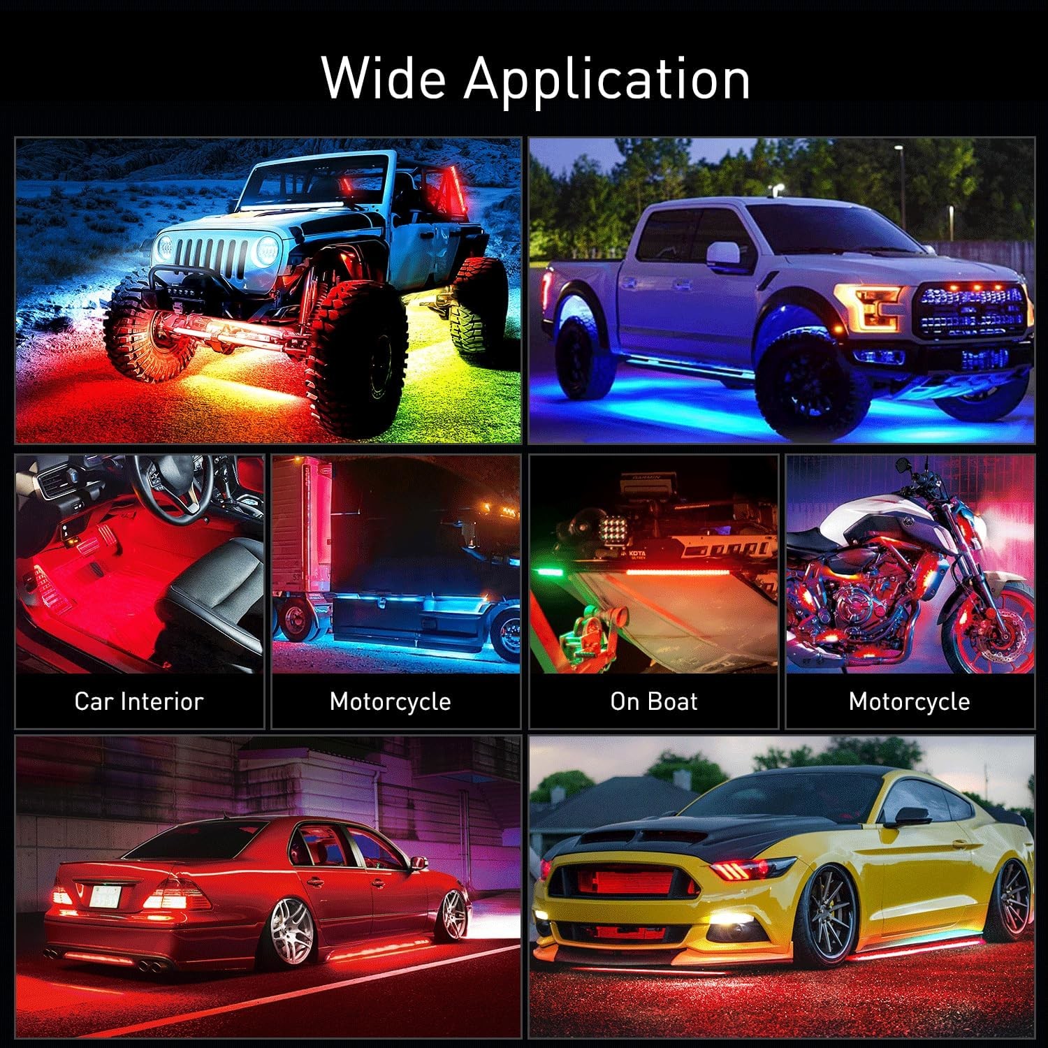 RGBIC Car Underglow digital strip light Multi Color DIY Sound Active Function Music Mode with APP Control Remote Control