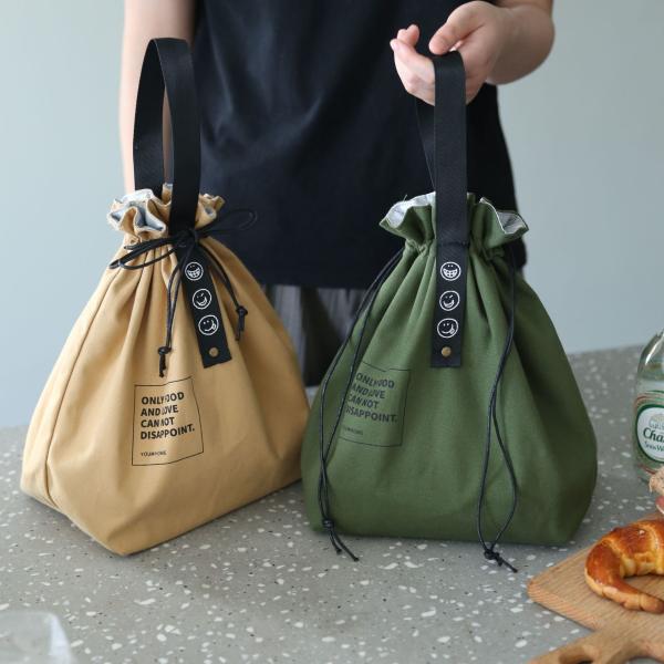 Cheap Customized Insulated Bento Bag Wide Opening Canvas Drawstring Lunch Bag for sale