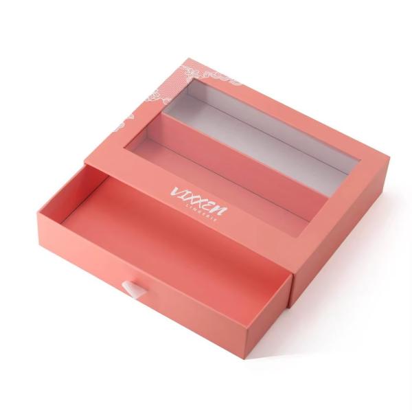 Cheap Custom Paper Drawer Cardboard Gift Wrap Sliding Pull Out Packaging Box With Clear PVC Die Cut Window for sale