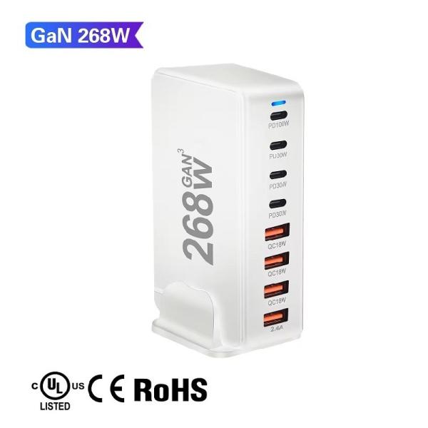 Cheap Universal Travel Adapter 268W GAN Desktop Charger with Short Circuit Protection and 8 Port USB PD Fast Charger for sale