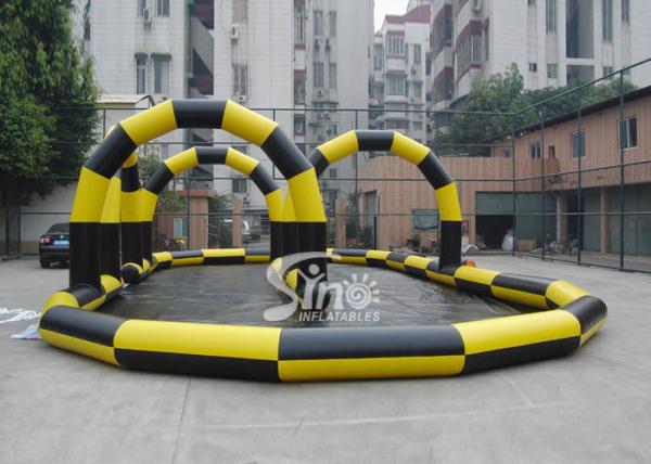 Cheap Custom made outdoor N indoor go karts inflatable race track for zorb balls and cars for sale