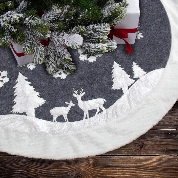 Cheap Tree Skirt, Fur Rustic White Xmas Tree Skirt,Snowy Christmas Trees Mat Decorations Indoors,Deer and Snowflake Pattern for sale