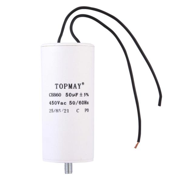 Cheap CBB60 Metallized Polypropylene Capacitor 50uF Wire Leads Terminal For Water Pumps for sale