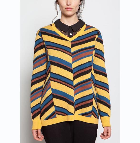 Cheap Silk Slant Colorful Striped Sweater , Knitted Striped Coloured Jumper for sale