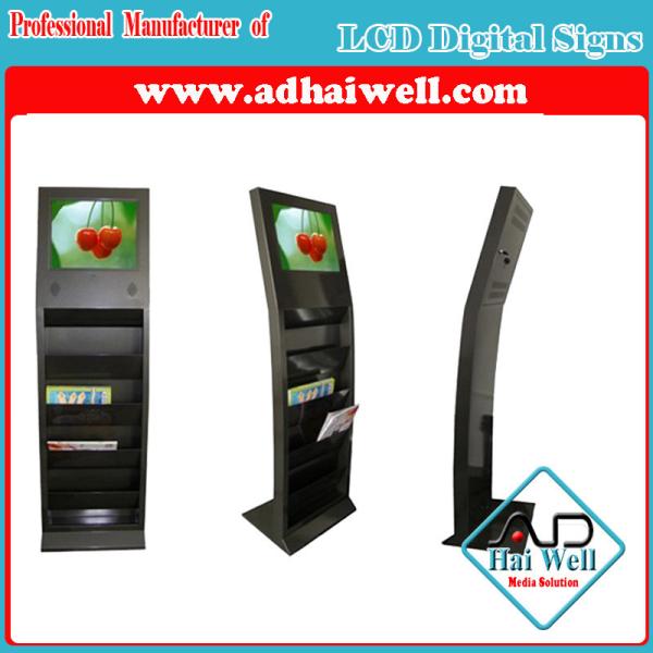 Cheap Newspaper Metal Magazine Display Stand with Sumsung LCD Advertising Screen for sale