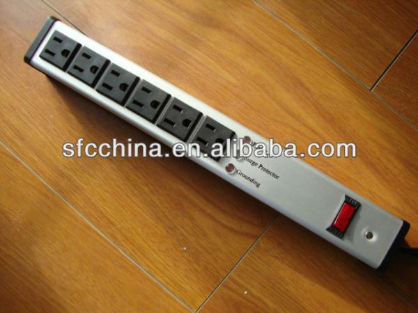 Cheap aluminium alloy UL approved American 6-outlet power strip, surge protector with led indicator, 1800w with15A curcuit breaker for sale