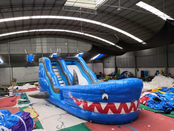 Cheap Blue Shark Giant Inflatable Slide UV - Resistance Digital Printing for sale