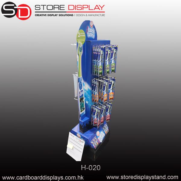 Cheap customize corrugated double sides floor display rack peg hooks for sale