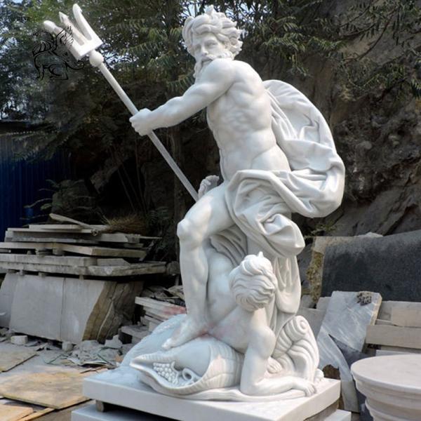 Cheap Marble Poseidon Statue Ancient Greek Mythological God Life Size Lord of The Sea with Tride for sale