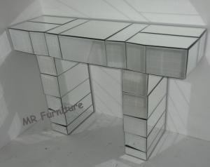 Block Design Mirror Table Console , Mini Size Beveled Edge Glass Mirror Table