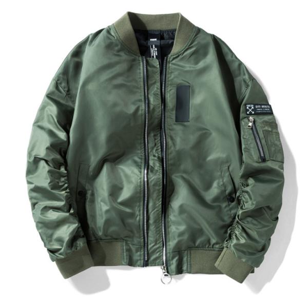 Cheap Metal Zipper Black Ma1 Bomber Jacket Mens 100% Polyester Machine Wash for sale