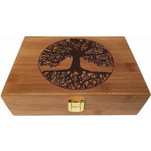 China Home Decorative Recyclable Bamboo Wood Storage Box Engraved Tree Design on sale