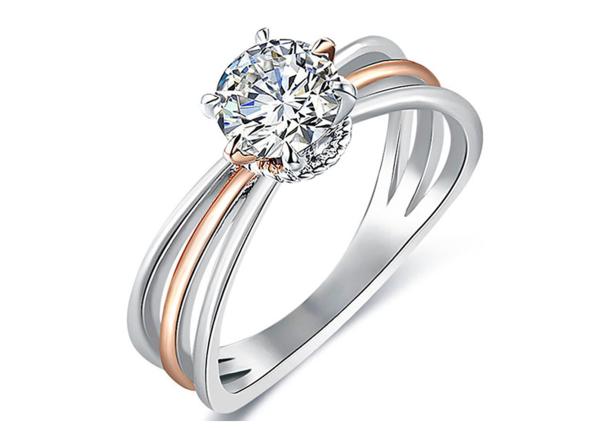 Cheap 2 Tone color 9K Silver Ring wih 1ct White Moissanite Diamond for sale