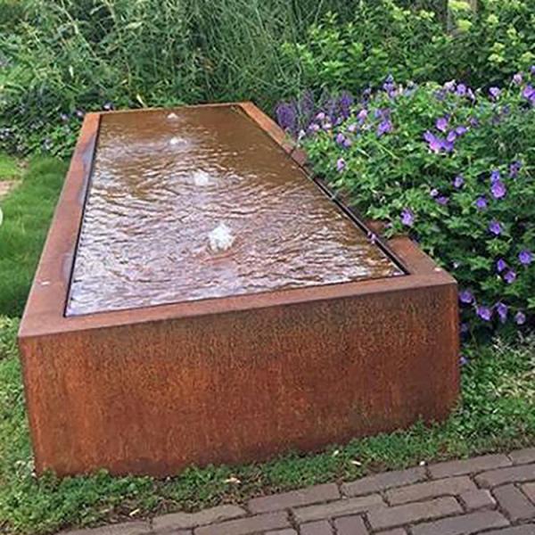 Cheap Weather Resistant Rusted Steel Water Feature 600mm Rectangular for sale