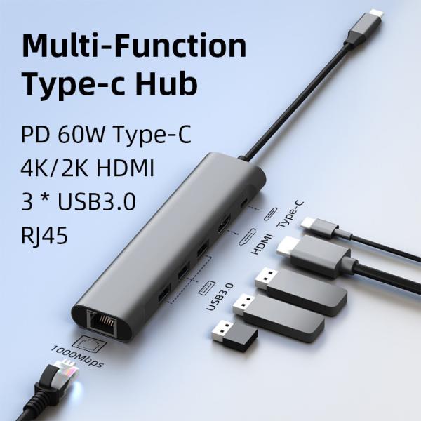 Cheap 6 In 1 Multiport USB3.0 Converter Splitter USB C HUB Adapter For Laptop Phone for sale
