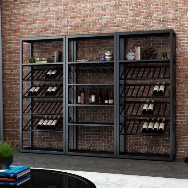 Cheap Black Metal Wine Shelf / Custom Metal Shelving With Large Storage Capacity for sale