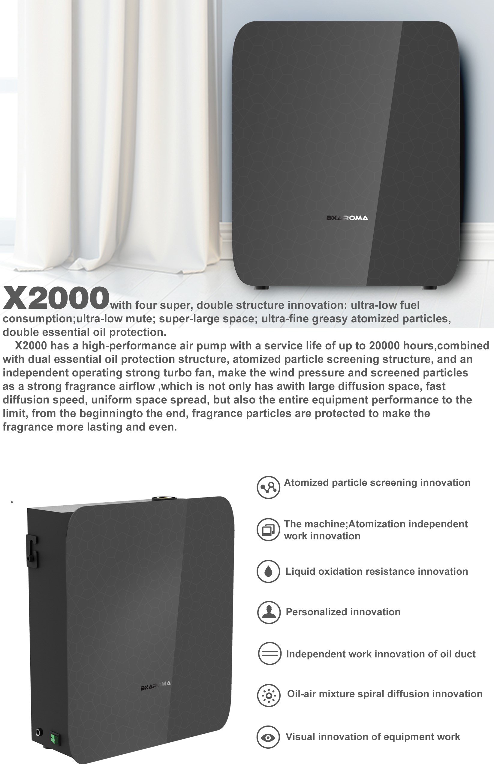 X2000 Commercial Scent Diffuser Machine HVAC Wall Mounted Aroma Diffuser FCC
