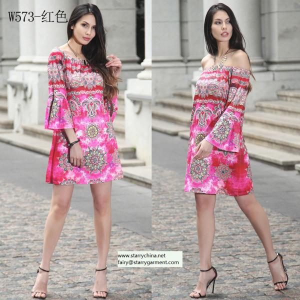 Cheap straples printed women dress with balloon sleeve national dresses for sale