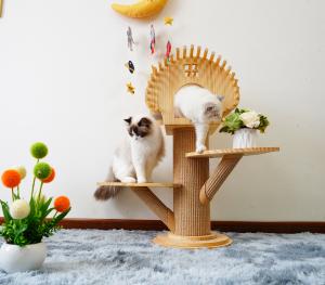 Best Elegant Wooden Cat Climbing Tree House Multi Level Activity Tower With Scratching Posts wholesale