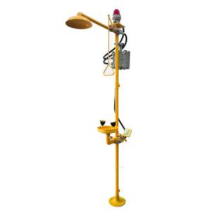 China Yellow 304 Stainless Steel Emergency Shower And Eyewash With Sound And Light Alarm on sale