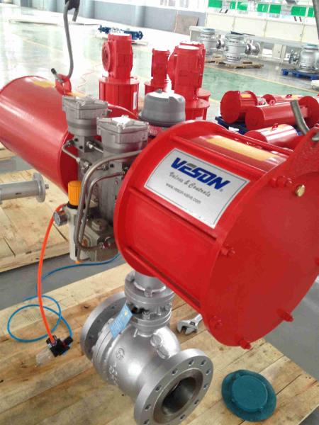 Cheap Red Heavy Duty Emergency Shutdown Valve / Pneumatic Flow Control Valve Fast Action for sale