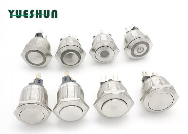 Cheap 22mm 25mm Stainless Steel Push Button Switch , Round Push Button Switch Power Symbol LED for sale