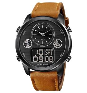 China Trend Design Watch Men Clock Wrist Watch Leather Two Time Zone Watches for Men 1653 on sale