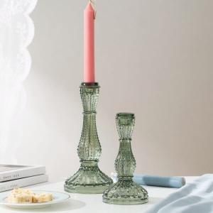 Best Green Color Glass Candle Holder Taper Candlestick Machine Made wholesale