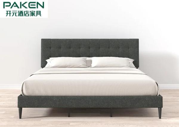 Cheap Tufted Upholstered Low Profile Platform Bed With Buckle Tufted Headboard Solid Wood Legs for sale