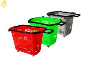 New PP Materials Hand Pulled Shopping Baskets With 4 Wheels Three Colours 40L