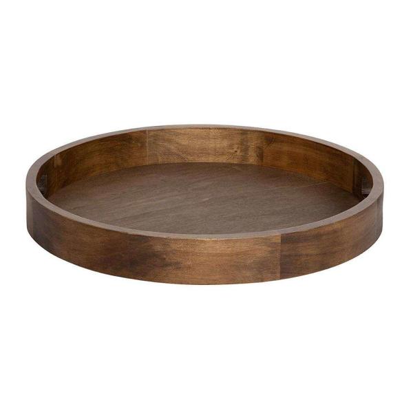 Cheap Brown Round Walnut Rustic Wood Serving Tray Food With Handles for sale