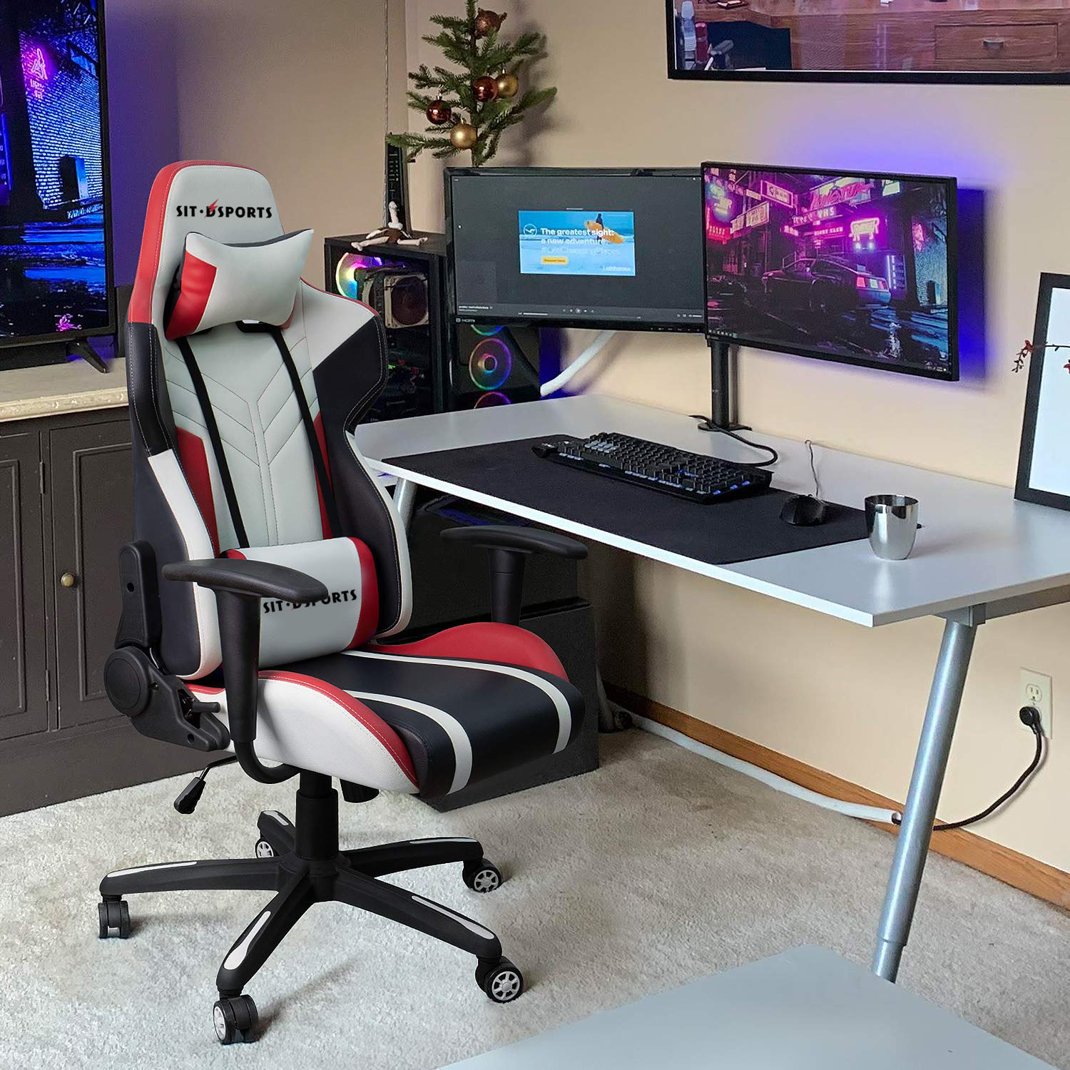 Customize Adjustable High Back PU Leather Gaming Chair with Armrest and Massage Function