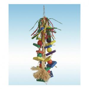 China natural wooden bird toys 15 inches raffia grass and corn husk string for cockatiel on sale