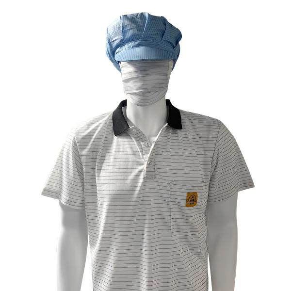 Cheap 7MM Stripe White Silk Knitting ESD Anti Static POLO T-Shirts 99% Polyester 1% Conductive for sale