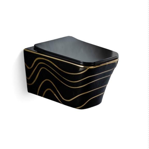Cheap Marble Pattern Black Ceramic Hidden Water Tank Toilet Square Wall Hung for Bathroom for sale