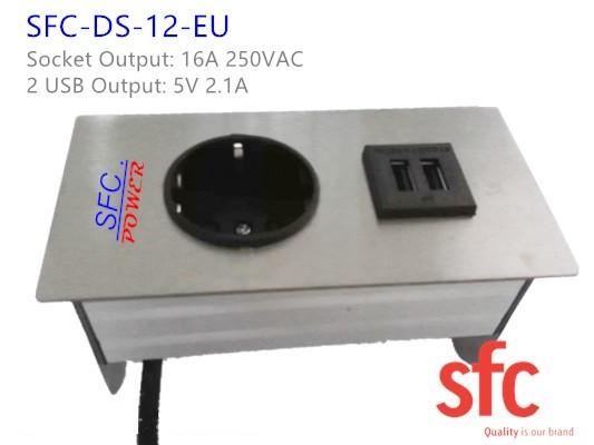 Cheap 5v 2.1A Embedded Tabletop Furniture Power Outlet With Single EU Plug / Dual USB Charging for sale