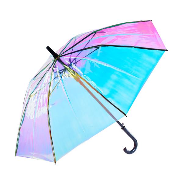 Cheap Beautiful Gradient Color Changing See Through Umbrella Shiny Rainbow Flashing Reflective for sale