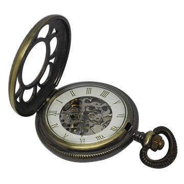 Cheap Mechanical Automatic custom Gold Pocket Watches round shape , CE ROHS certification for sale