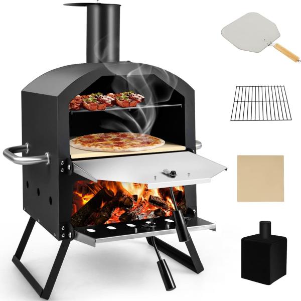 Cheap Waterproof Cover Included 2-Layer Wood Fired Pizza Oven with 30*30*1.0cm Pizza Stone for sale