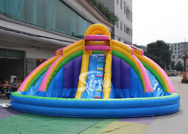 Cheap Backyard Rainbow Commercial Inflatable Water Slides with Pool , Double Lane for sale