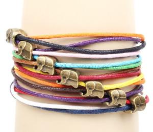 Multi string cord layering charm cuff bracelets, multi color leather cuff