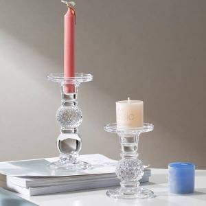China 2 Sizes Glass Pillar Taper Candle Holders Centerpiece For Dining Table on sale