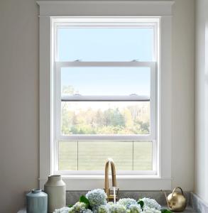 White UPVC Single Hung Vinyl Replacement Windows With Mosquito Net American Style