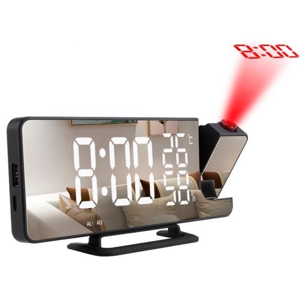 Cheap LED Digital Temp And Humidity Meter With Radio And Digital Projection Alarm Clock Black And Silver for sale