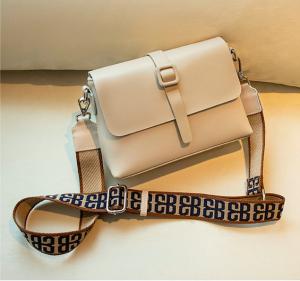14cm Cream Leather Crossbody Bag Hasp Closure Square Sling Bag