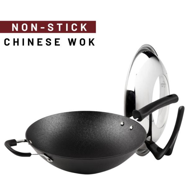 Cheap Stir Fry Chinese Wok Pan Anti Rust Non Stick Chinese Wok With Lid for sale