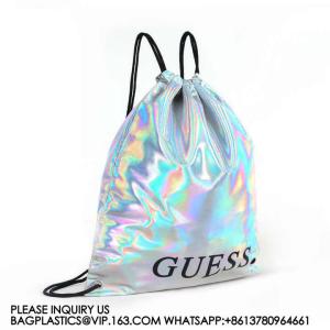 China Metallic Backpack, Soft Iridescent PU Drawstring Backpack Silver PU Drawstring Bag, Drawstring Backpack Gym Sack on sale